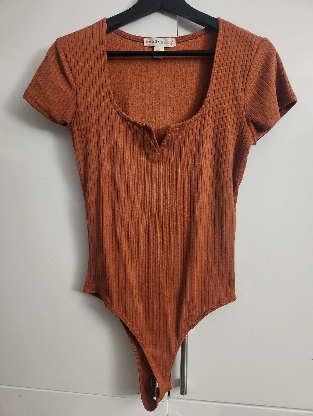 eye candy Rust Ribbed Notch Scoop Bodysuit